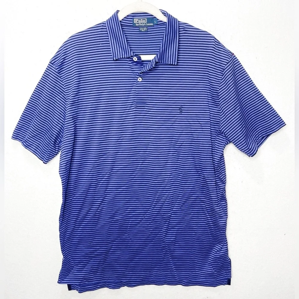 Polo Ralph Lauren 100% Pima Cotton Striped Polo Vintage Size Large Preppy Blue.